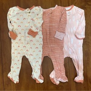 Cloud Island rainbow, stripe and feather pajama onsies foldover hand 3-6 months